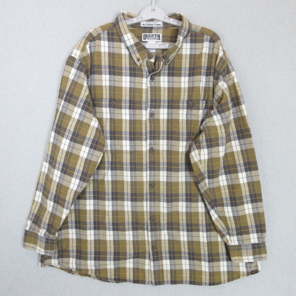 Duluth Trading Co Free Swingin' Flannel Shirt Men 3XL Olive Green Gray Plaid